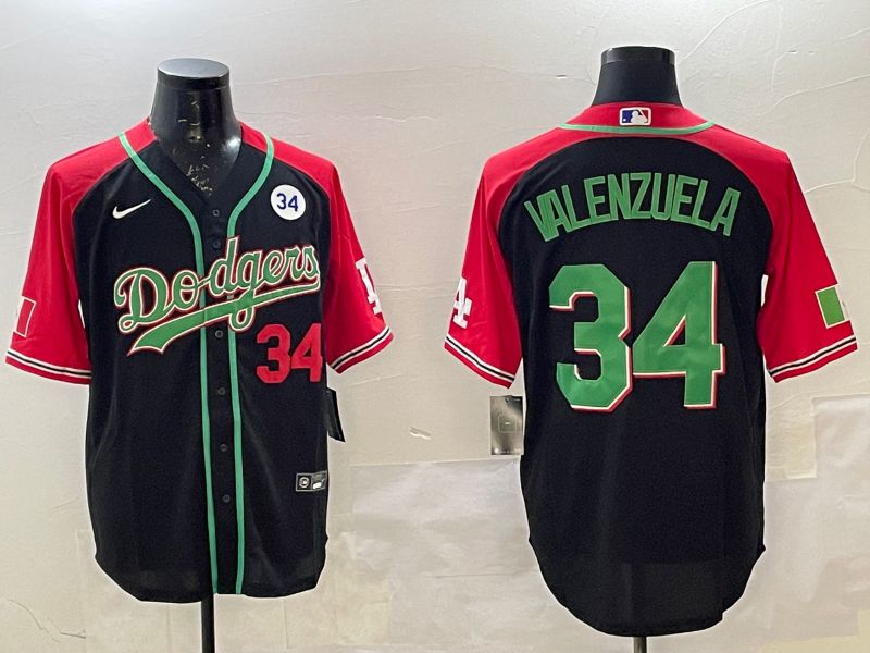 Men Los Angeles Dodgers #34 Valenzuela Black red Fashion 2025 Nike MLB Jersey style 4